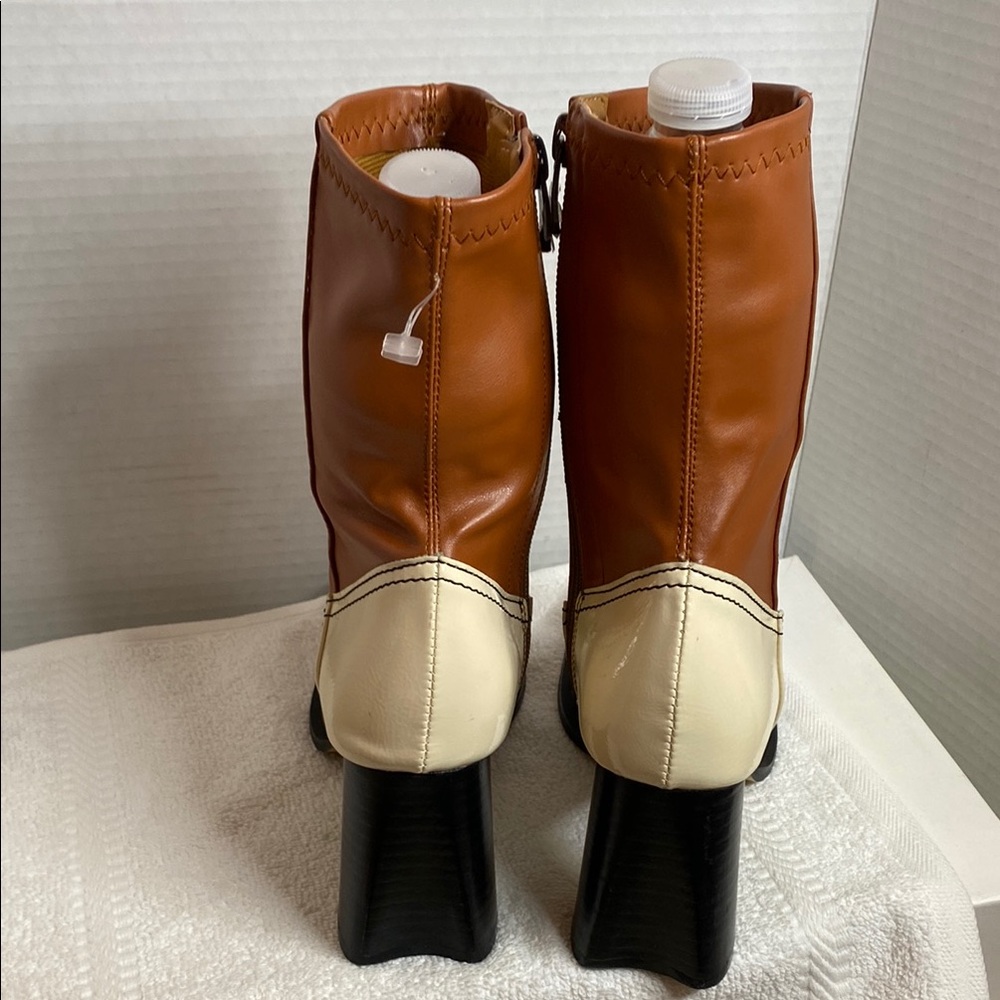 Two-Tone Heeled Boots - Brown and Cream - Picture 2 of 7